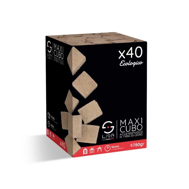 Cuburi de aprindere rapidă pentru cărbuni și lemne Lisa MAXI 40 buc