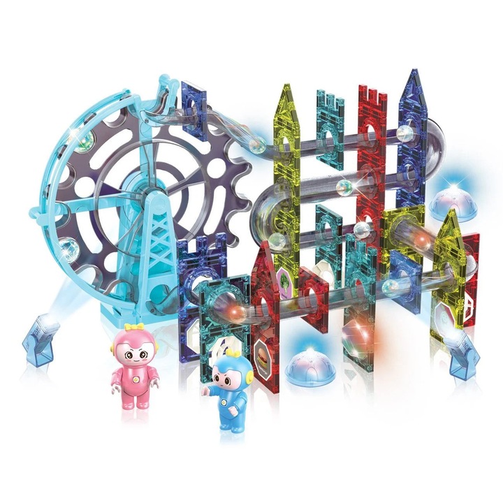 Set Caramizi Magnetice Colorate Parc de Distractii cu Lumina & Muzica - 120 de piese