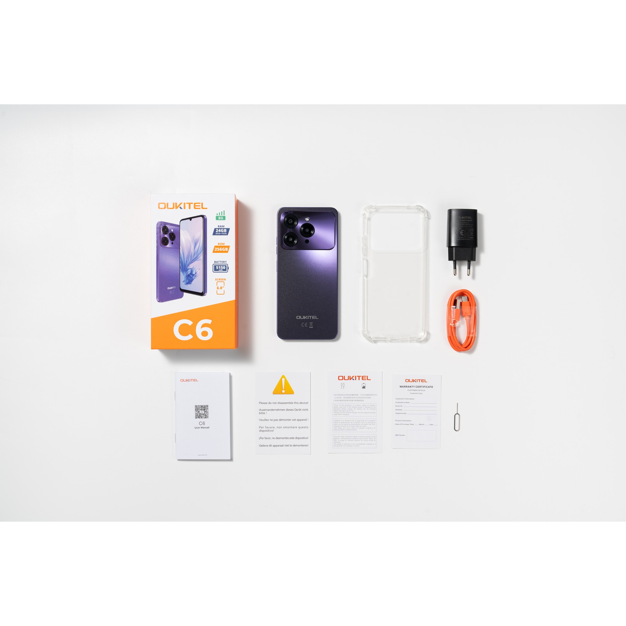 Telefon OUKITEL C6 5G 6.8Inch 90Hz 8GB RAM 256GB 5150mAh Android 15 Black