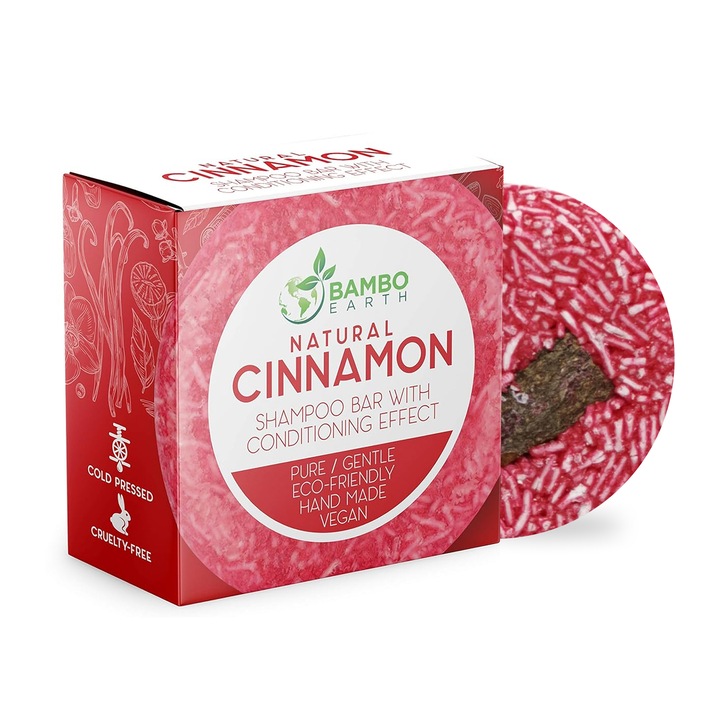 Șampon solid BAMBOOEARTH cu scorțișoară pentru păr subțire, 60 g