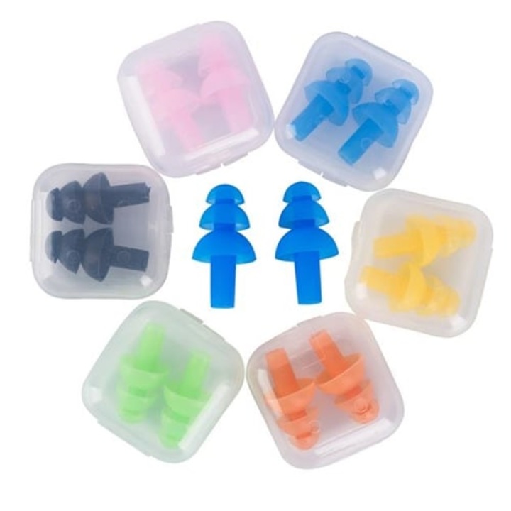 Set de dopuri de urechi din silicon, 6 perechi, Cu cutii de depozitare, Multicolor