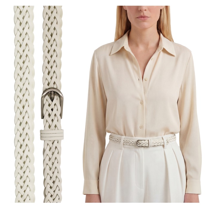 Női öv R007 vékony fonott bőr 105 cm fehér