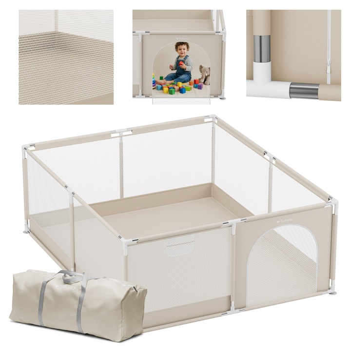 Детска кошара, Tulano Cozy 25, 150x180 см, безвредни материали, бежова