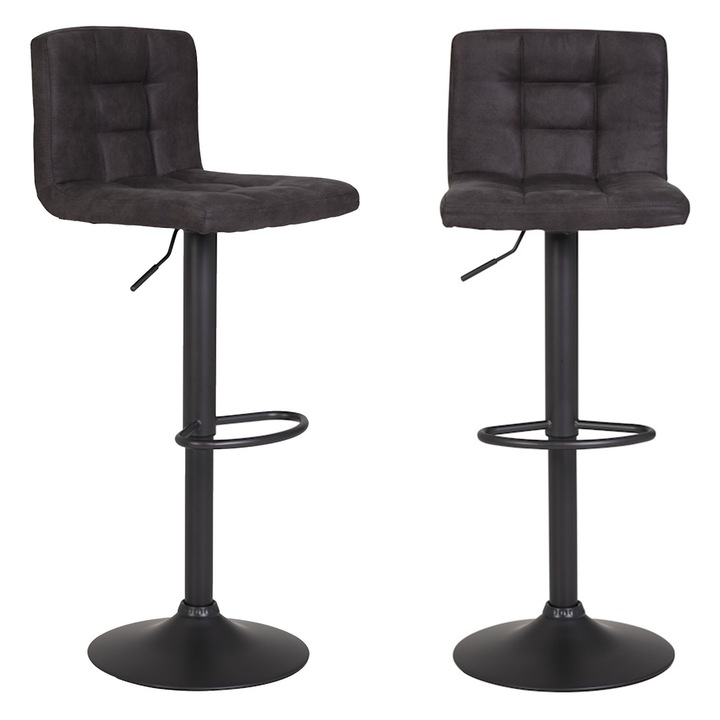 Set 2 scaune de bar Amanda, Furniture Consulting, rotative, inaltime reglabila, poliester/metal, 48x40x85-107 cm, antracit vintage
