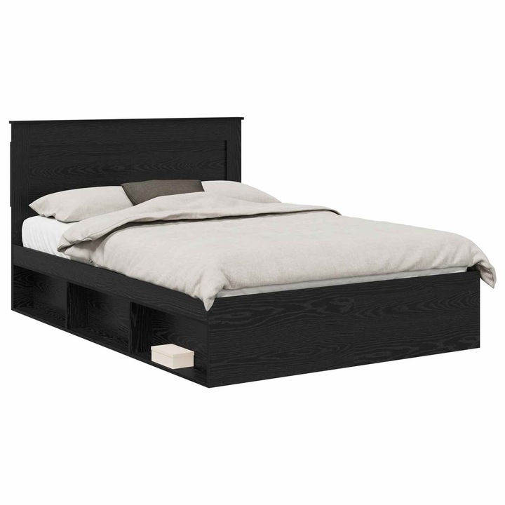 Cadru de pat vidaXL, cu headboard Negru 160 x 200 cm Lemn de pin masiv