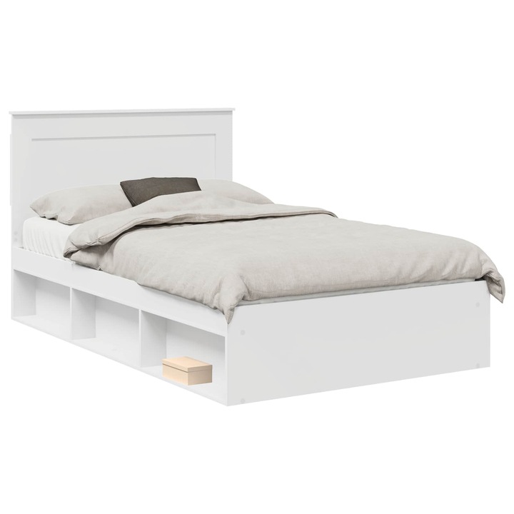 Cadru de pat vidaXL, cu headboard Alb 120 x 190 cm Lemn de pin masiv