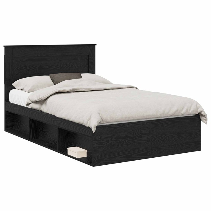 Cadru de pat vidaXL, cu headboard Negru 120 x 190 cm Lemn de pin masiv