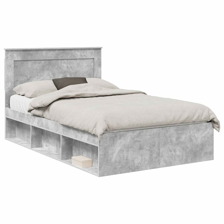 Cadru de pat vidaXL, Gri Concret 135 x 190 cm Lemn de pin masiv