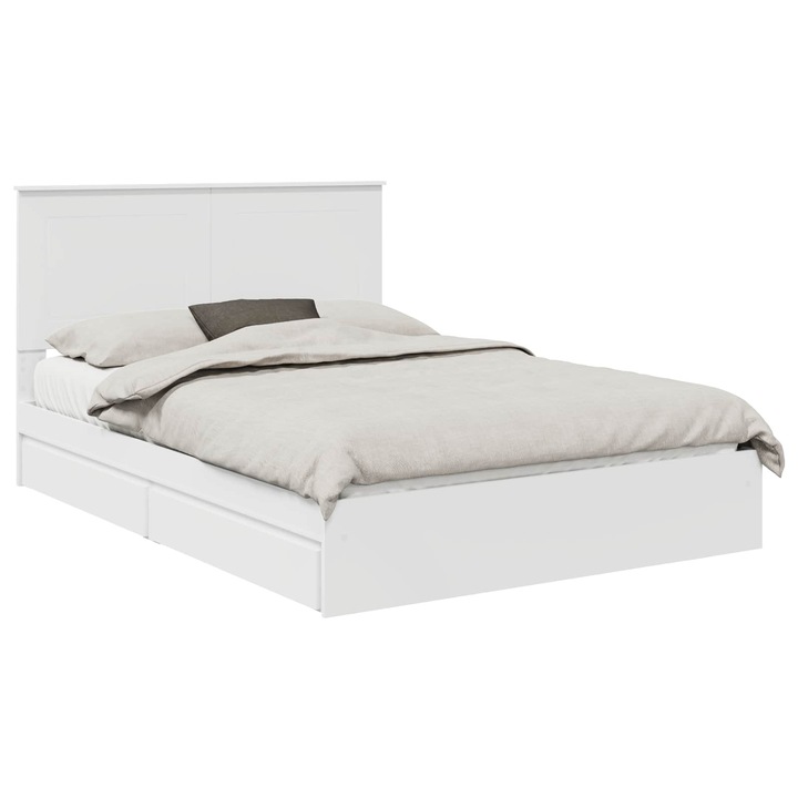 Pat cu storage vidaXL, cu headboard Alb 160 x 200 cm Lemn compozit