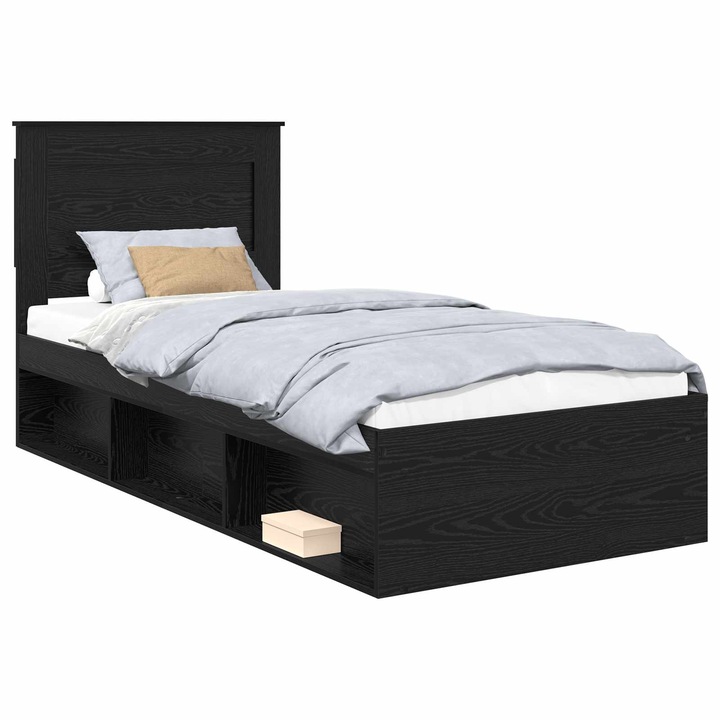Cadru de pat vidaXL, cu headboard Negru 90 x 190 cm Lemn de pin masiv