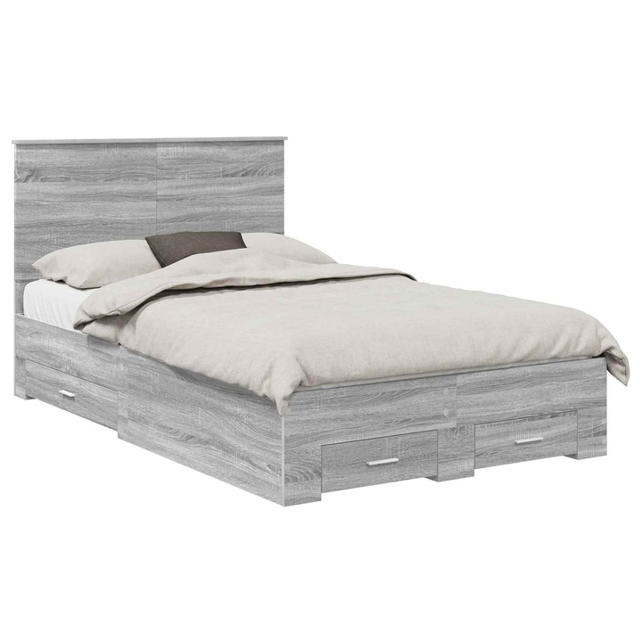 Cadru de pat vidaXL, cu headboard Gri Sonoma 120 x 200 cm Lemn compozit
