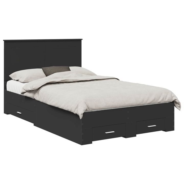 Cadru de pat vidaXL, cu headboard Negru 135 x 190 cm Lemn compozit