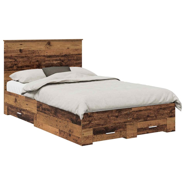 Cadru de pat vidaXL, cu headboard Lemn vechi 120 x 190 cm Lemn compozit