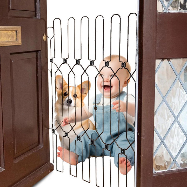 Gard de siguranta pentru copii sau animale de casa, Ajustabila 0 - 66 cm, Inaltime 78cm, Evitati ca animalele de companie sa iasa pe usa, Pliabil, protectie pentru Copii, Inchidere Automata, Deschidere in Ambele Sensuri, Sistem Dublu Blocare, din Otel, pe