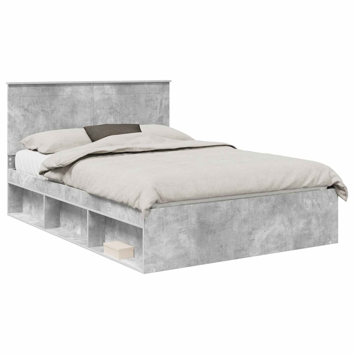 Cadru de pat vidaXL, cu headboard Beton 160 x 200 cm Lemn de pin masiv