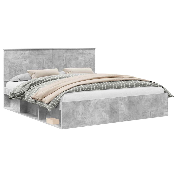 Cadru de pat vidaXL, cu headboard Beton 180 x 200 cm Lemn de pin masiv