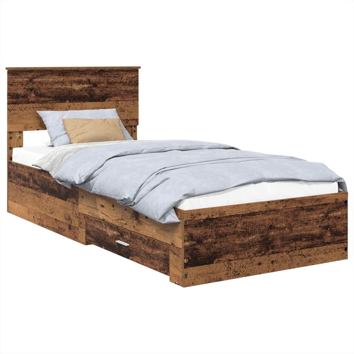 Cadru de pat vidaXL, cu headboard Lemn vechi 90 x 200 cm Lemn compozit