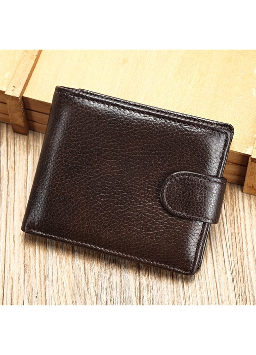 Мъжки портфейл от естествена кожа, IMODIX®, RFID защита за карти, джоб за монети, просторен, размери 11.5x10x2 см, Модел 1065, Кафяв