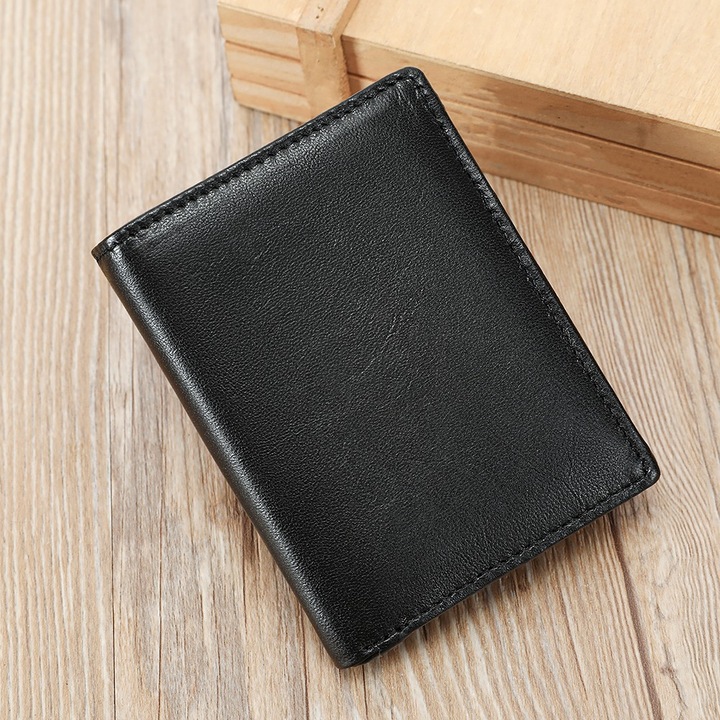 Мъжки портфейл от естествена кожа, IMODIX®, RFID защита за карти, джоб за монети, просторен, размери 10.5x8x2 см Модел 1318, черен