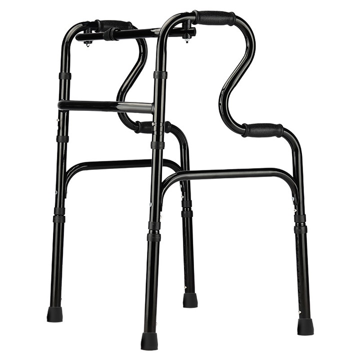 Cadru de mers pliabil YADECARE®, aluminiu, Design dublu cu PVC anti-alunecare, 8 trepte de inaltime, 53x46x78-95cm, greutate maxima utilizator 130kg, negru