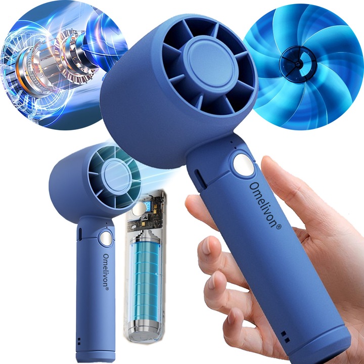 Omelivon kézi ventilátor, hordozható, kék, 3 sebességfokozat