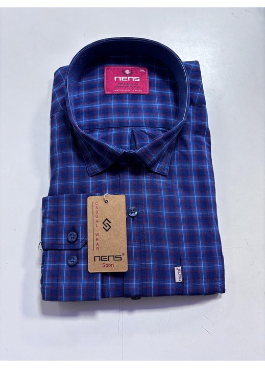 Camasa cu maneca lunga pentru barbati, Regulat fit, Nens, Model cu carouri-2009, Rosu/Albastru/Bleumarin, 3XL