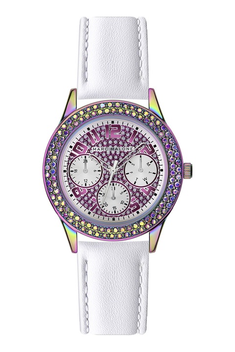 Marc Malone, Часовник с кожена каишка и кристали, Бял, Розов, Тюркоаз