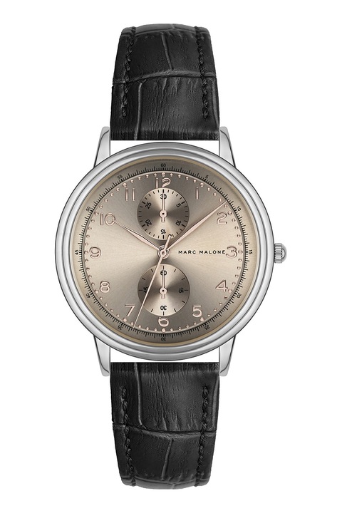 Marc Malone, Часовник с кожена каишка и хронометър, Сребрист, Черен