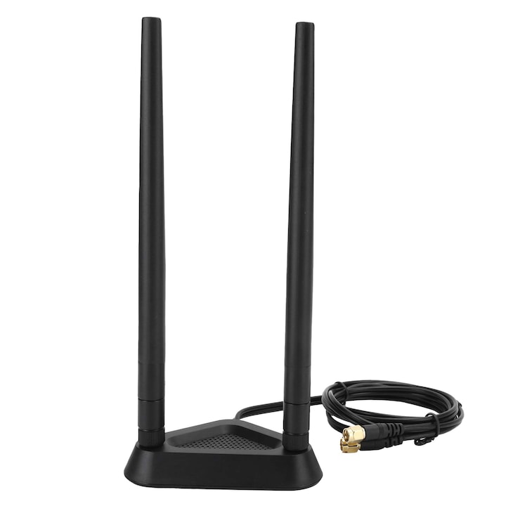 OUYLAF Omnidirekcionális WiFi antenna szett, 8dBi, 2.4G/5G/6G támogatás, SMA csatlakozó, 1.1m hosszabbító kábel, mágneses talp, kompakt, fekete