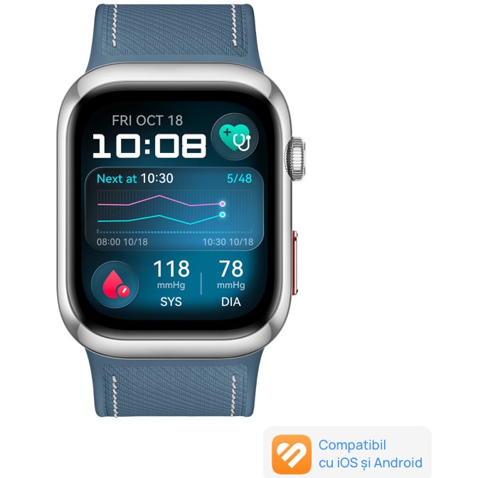 Smartwatch Huawei Watch D2, Aluminum alloy Case, Blue Composite Leather Strap