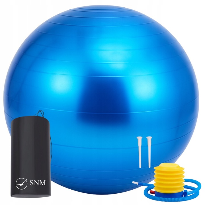 Фитнес топка за гимнастика, йога, аеробика, пилатес, SNM, 65 x 65, синя, PVC, подобряване на стойката на тялото и намаляване на болките в гърба, особено в лумбалната област, укрепване на мускулите на корема, глутеусите и гърба