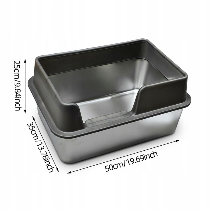 Litiera pentru pisici, 35x50cm, inox, design mare
