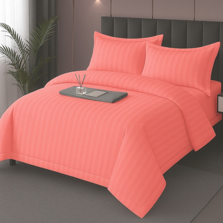 Damaszkusz Polycotton XXL ágynemű - Szuper ár, lepedő 230x260 cm, paplan 200x230 cm, 2 párnahuzat 50x70 cm, Korall