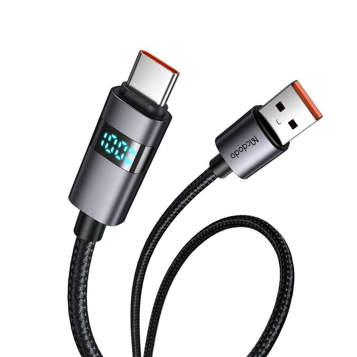 Cablu, USB-A la Type-C, Afisaj LED, 6A, 1.2m - Mcdodo - Negru