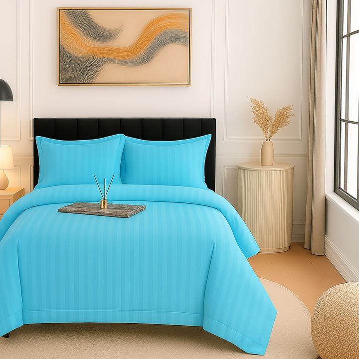 Damaszkusz polipamut ágynemű XXL - Szuper ár, lepedő 230x260 cm, paplan 200x230 cm, 2 párnahuzat 50x70 cm, kék