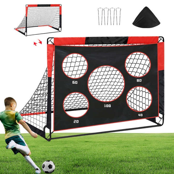 Poartă de fotbal pliabilă pentru copii, Bedee, 150x120x120cm, roșu, set complet