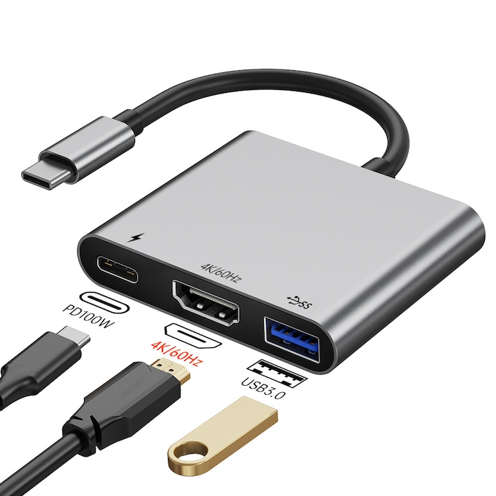 USB-C Hub 3 az 1-ben, 4K 60Hz, Switch 2 támogatás, 4 rétegű PCB kialakítás