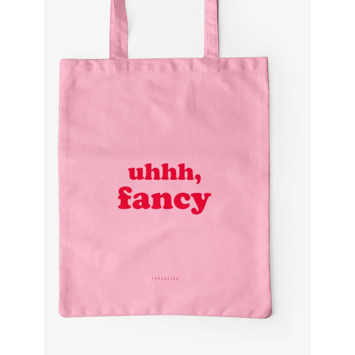 Чанта за пазар, премиум памук, оригинална илюстрация, текст "Fancy pink", 38 x 42 см