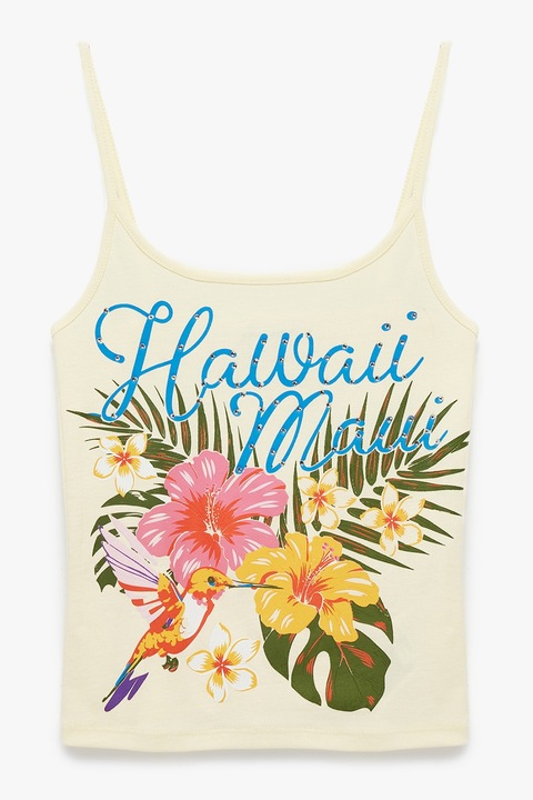 KOTON, Top din bumbac cu imprimeu floral, Verde inchis/Bej/Roz