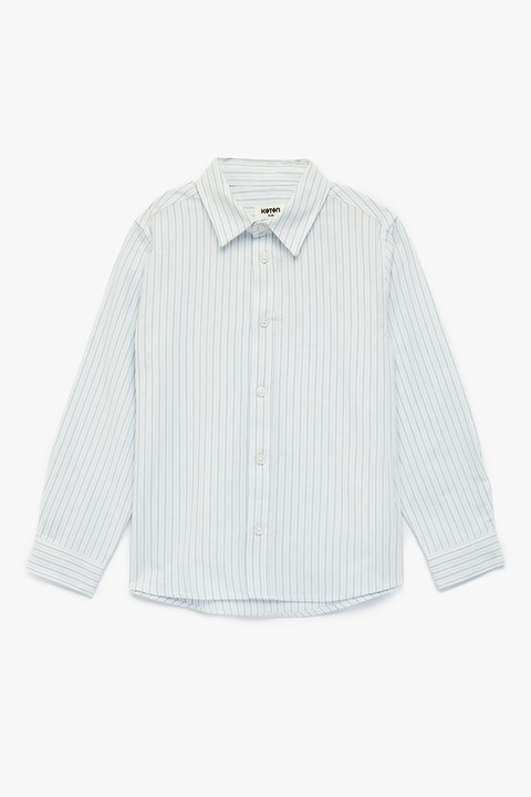 KOTON, Camasa cu guler clasic si dungi, Gri cenusiu/Alb murdar