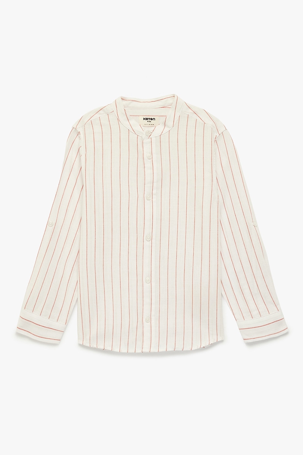 KOTON, Camasa cu guler henley si dungi, Bej, Caramiziu, 134-140 CM
