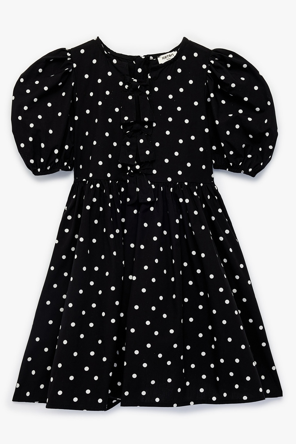 KOTON, Rochie cu maneci scurte si model buline, Alb, Negru, 122-128 CM