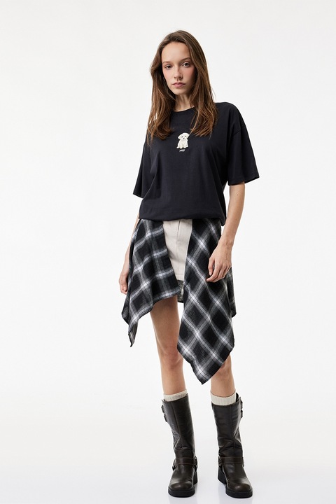 KOTON, Tricou lejer cu imprimeu grafic, Negru/Crem