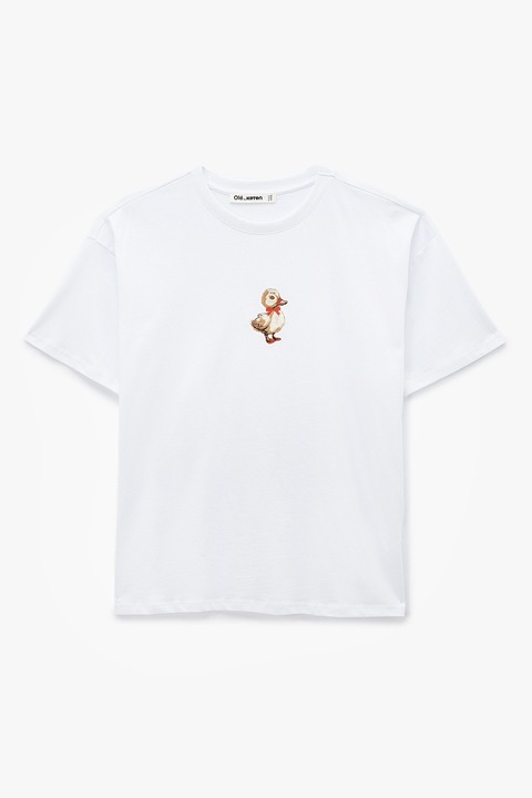 KOTON, Tricou din bumbac cu detaliu brodat discret, Maro/Alb optic