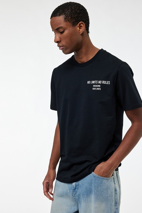 KOTON, Tricou lejer cu imprimeu text, Alb/Negru