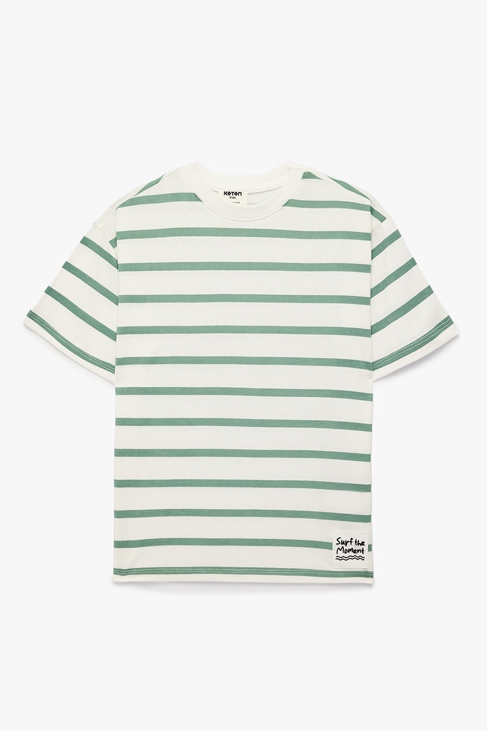 KOTON, Tricou din bumbac cu dungi, Alb fildes, Verde feriga, 110-116 CM