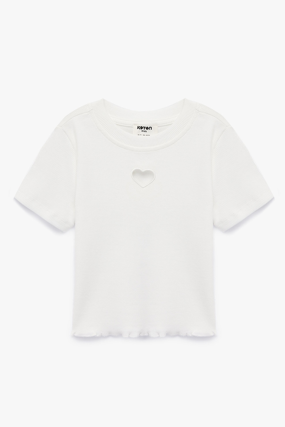 KOTON, Tricou crop cu decupaj in forma de inima, Alb murdar, 134-140 CM