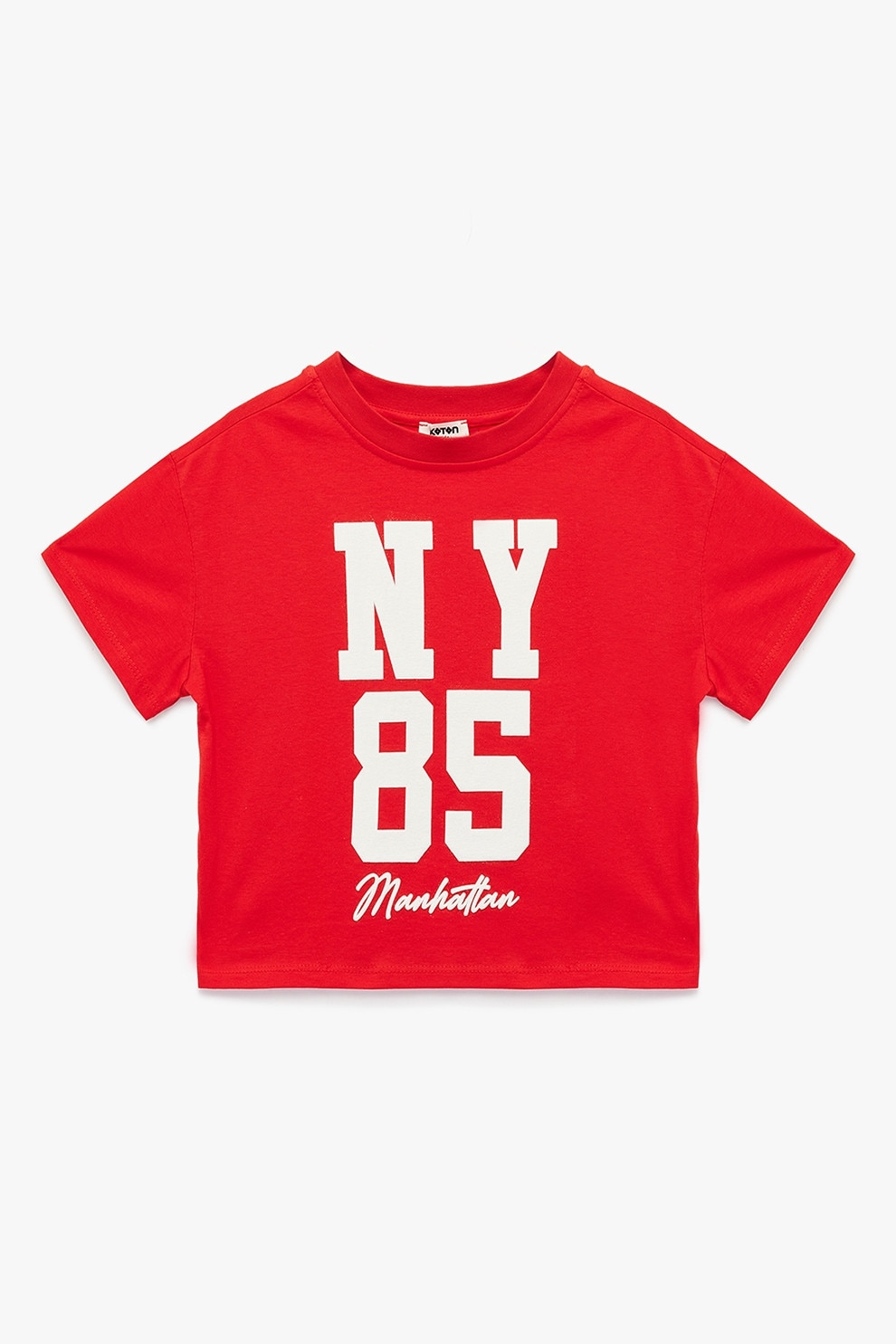 KOTON, Tricou cu imprimeu text, Rosu, Alb optic, 134-140 CM