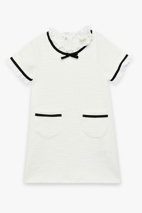 KOTON, Rochie din amestec de bumbac si linii contrastante, Alb fildes, Negru, 80-86 CM