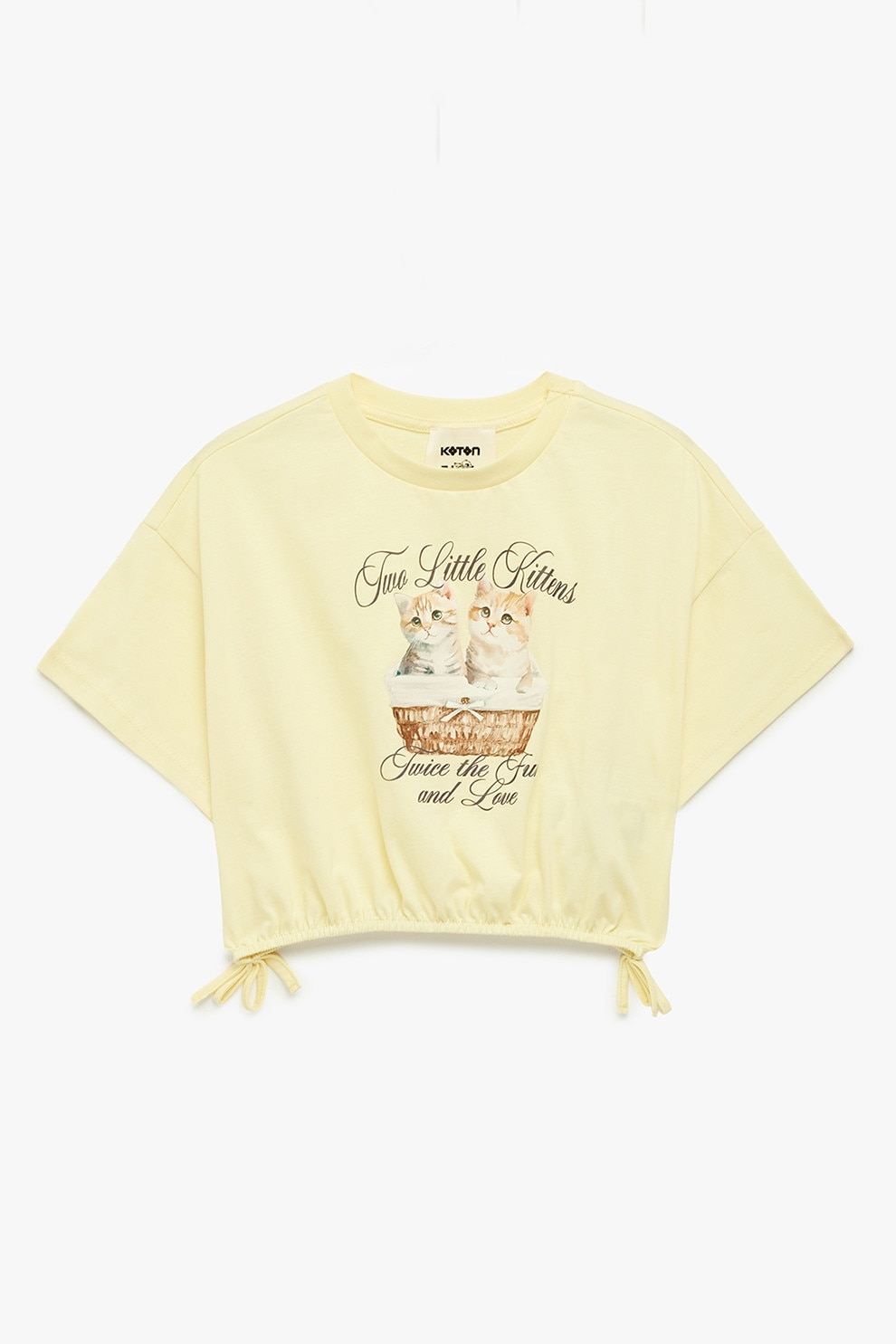 KOTON, Tricou crop din bumbac cu imprimeu, Maro, Galben deschis, 146-152 CM